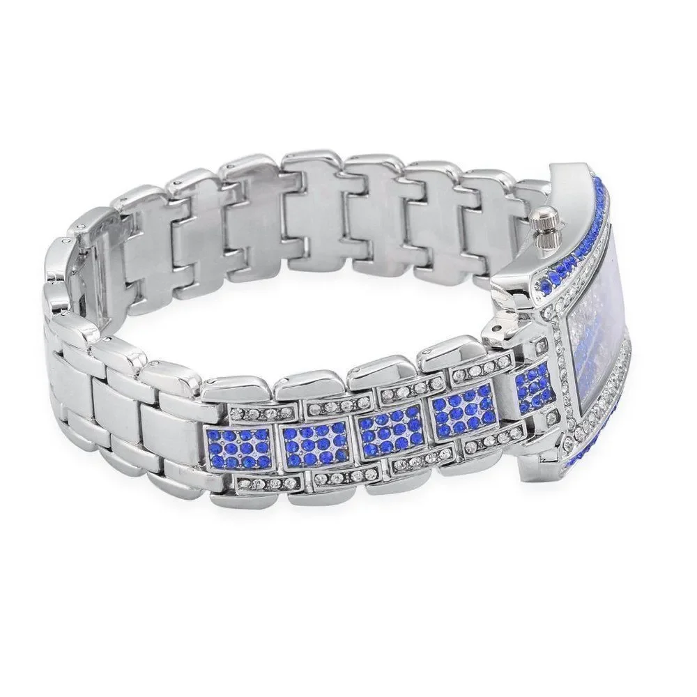 STRADA Blue Austrian Crystal Watch in Silvertone